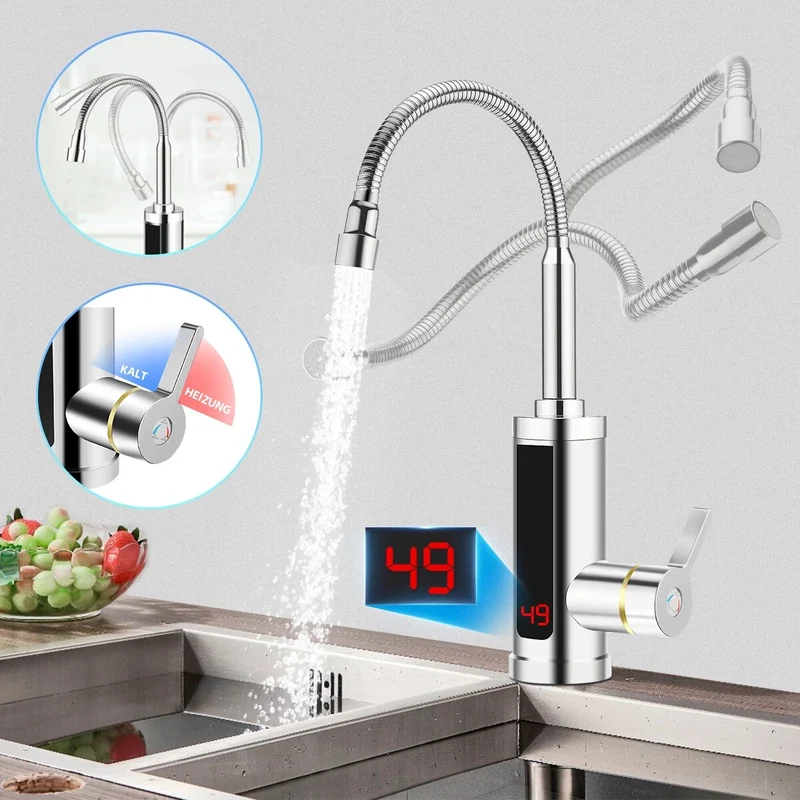 Durchlauferhitzer Wasserhahn Armatur mit LED-Anzeige. Komplette 3000W Armatur mit Stromanschluss.