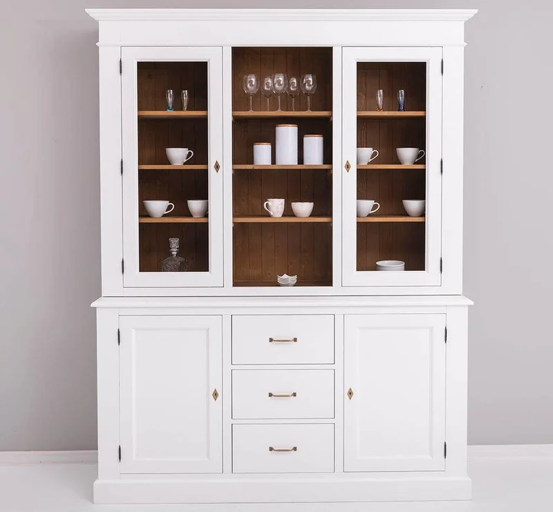 Geschirrschrank aus Massivholz | Vitrine | 2-teilig mit Schubladen